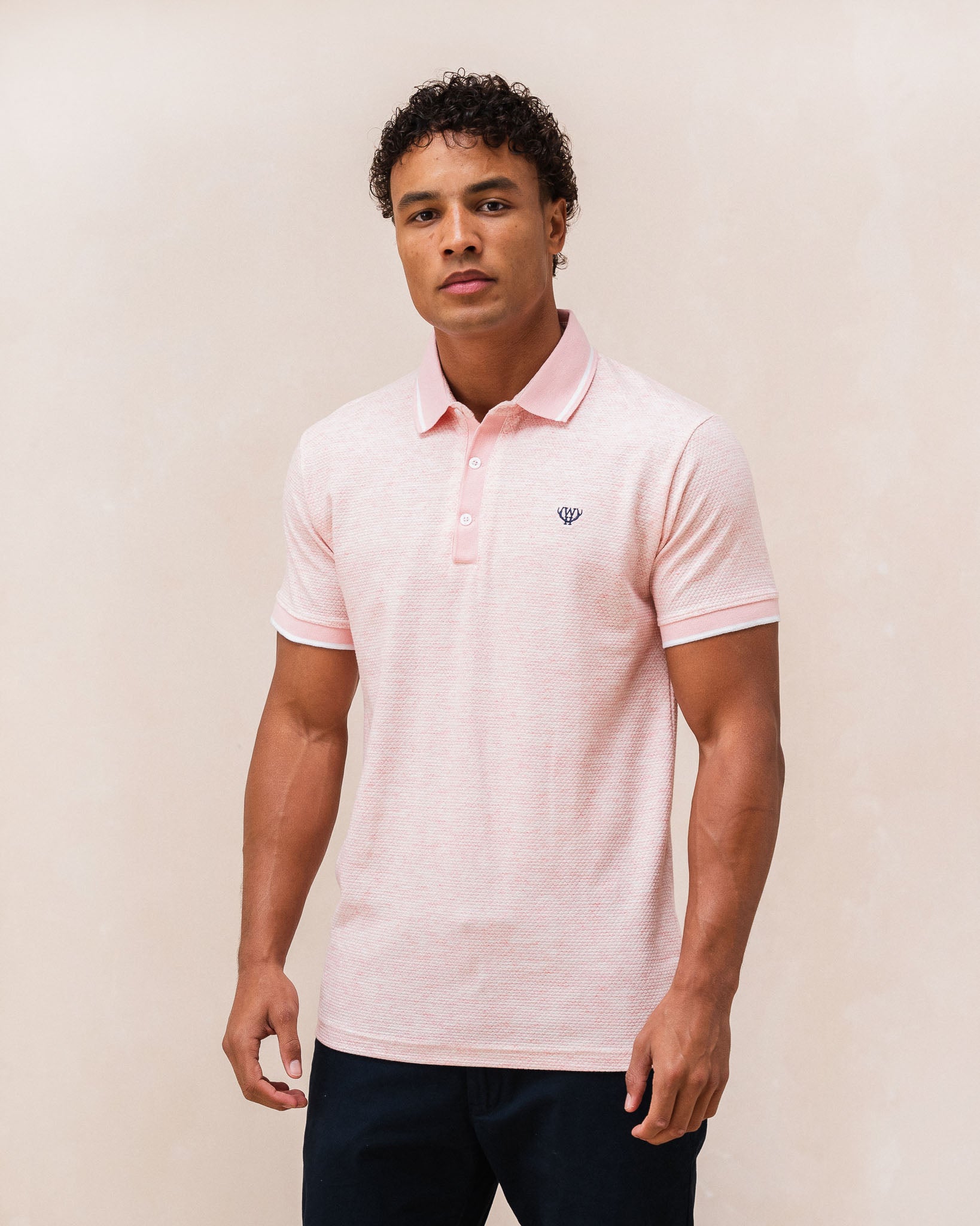 Textured Polo- Light Pink