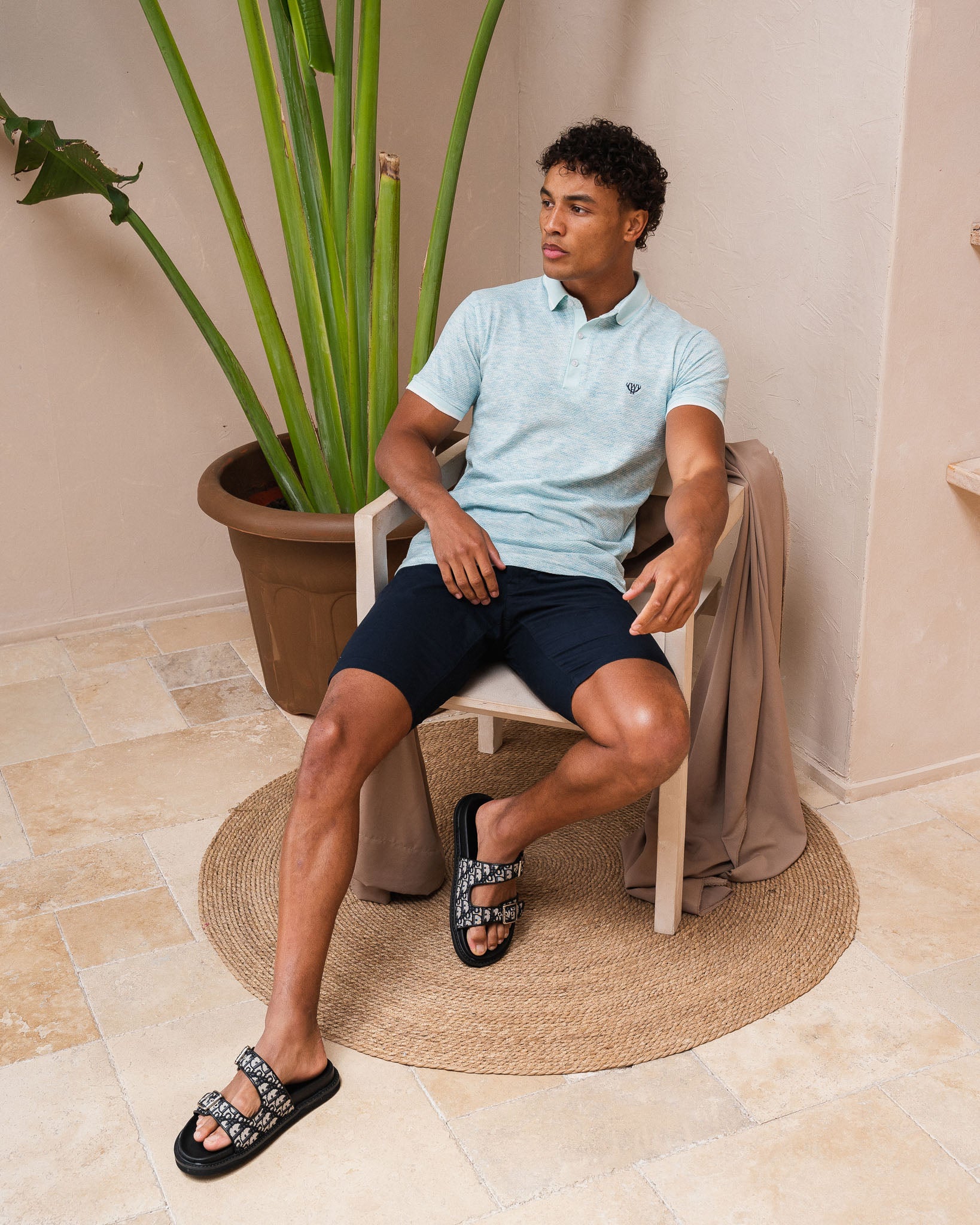 Textured Polo- Aqua Blue